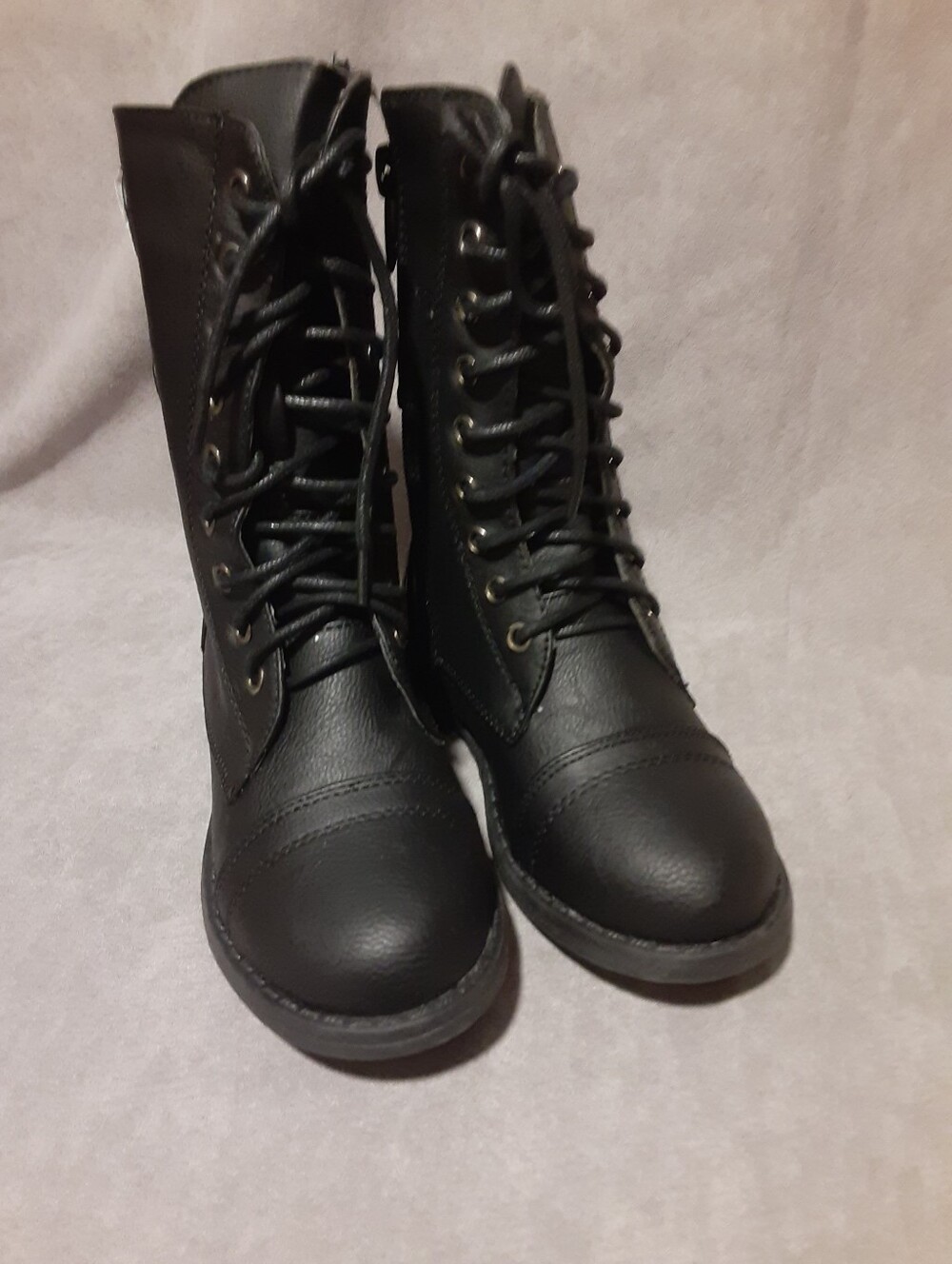 Girls Combat Military Lace Up Zip Boots Faux Leather Mid Calf Lucky Top NEW 10